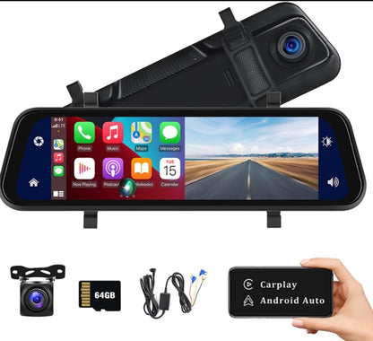 RETROVISOR/CAMARA PARA CARRO GRABADOR 9.66PG CARPLAY- ANDROID